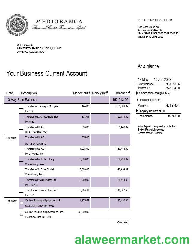 Mediobanca business statement Word and PDF template